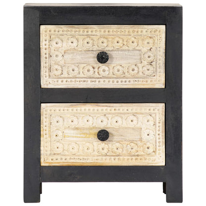 Nattbord Sengbord Tre heltre mangotre Håndskåret Grå 40x30x50 cm