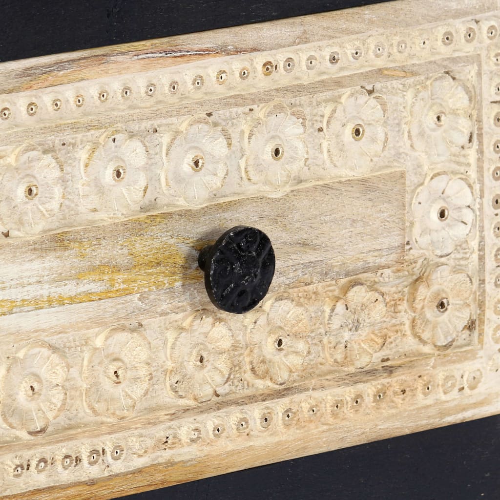 Nattbord Sengbord Tre heltre mangotre Håndskåret Grå 40x30x50 cm