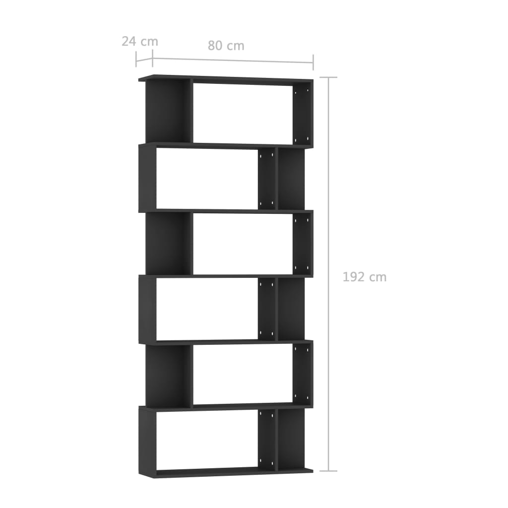 Bokhylle/Romdeler svart 80x24x192 cm konstruert tre