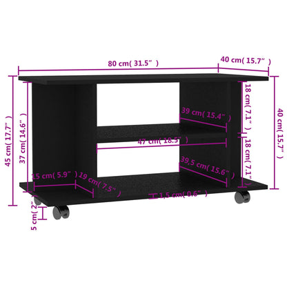 TV-benk med hjul svart 80x40x45 cm konstruert tre