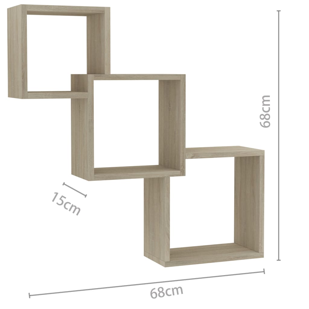 Vegghylle kubeformet sonoma eik 68x15x68 cm sponplate