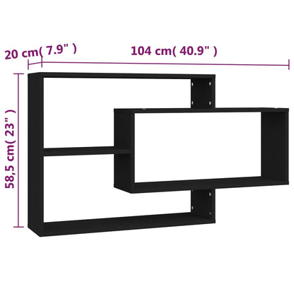 Vegghylle svart 104x20x58,5 cm konstruert tre