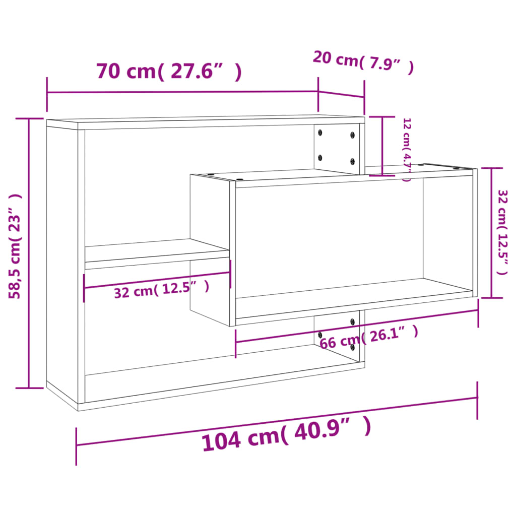 Vegghylle betonggrå 104x20x58,5 cm konstruert tre