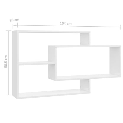 Vegghylle hvit høyglans 104x20x58,5 cm konstruert tre