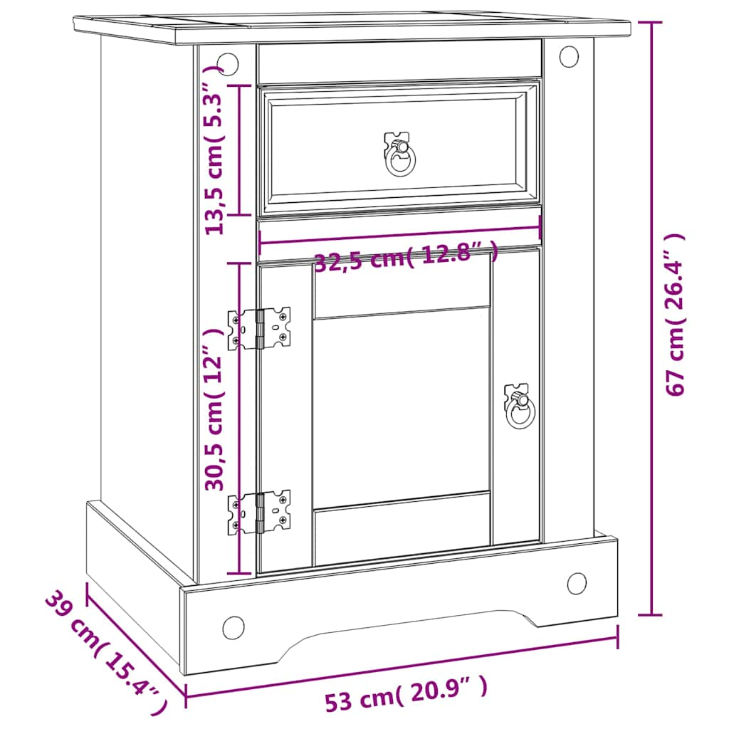 Nattbord Sengbord meksikansk Corona-stil furu grå 53x39x66 cm