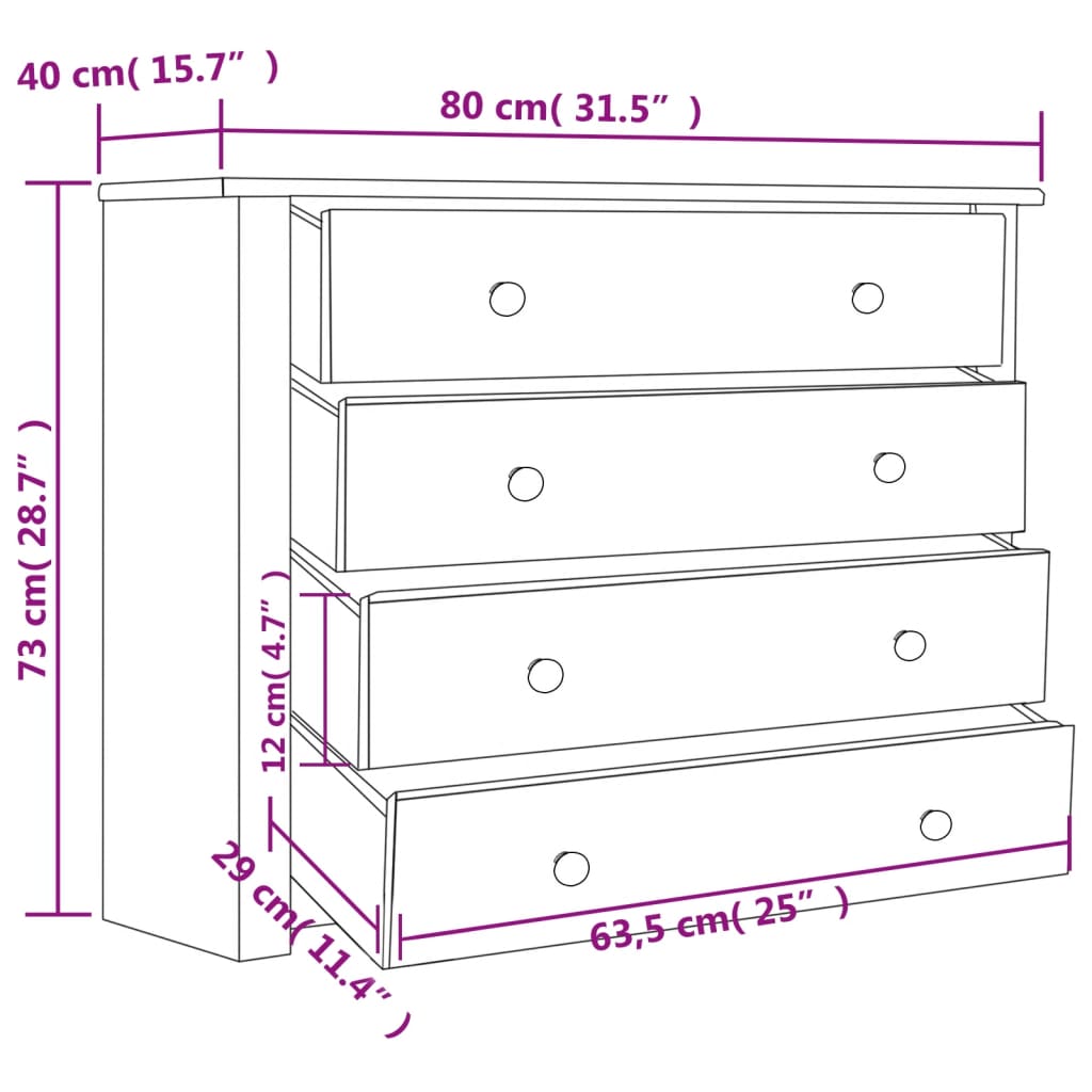 Skap hvit 80x40x73 cm furu Panama Range