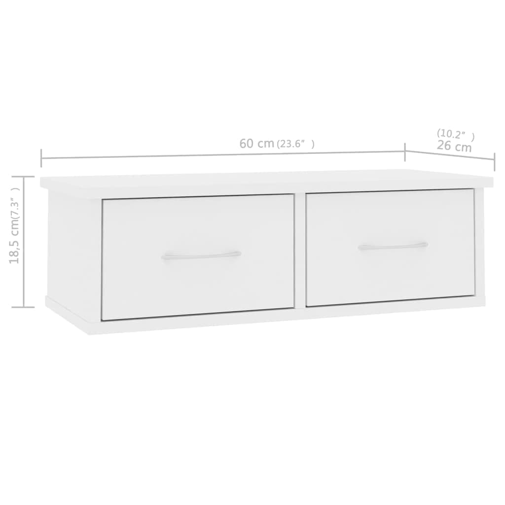 Vegghylle med skuff hvit 60x26x18,5 cm konstruert tre