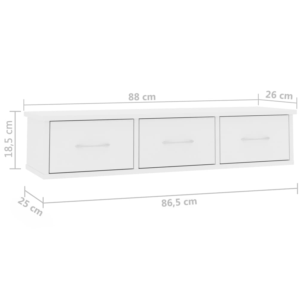 Vegghylle med skuff hvit 88x26x18,5 cm konstruert tre