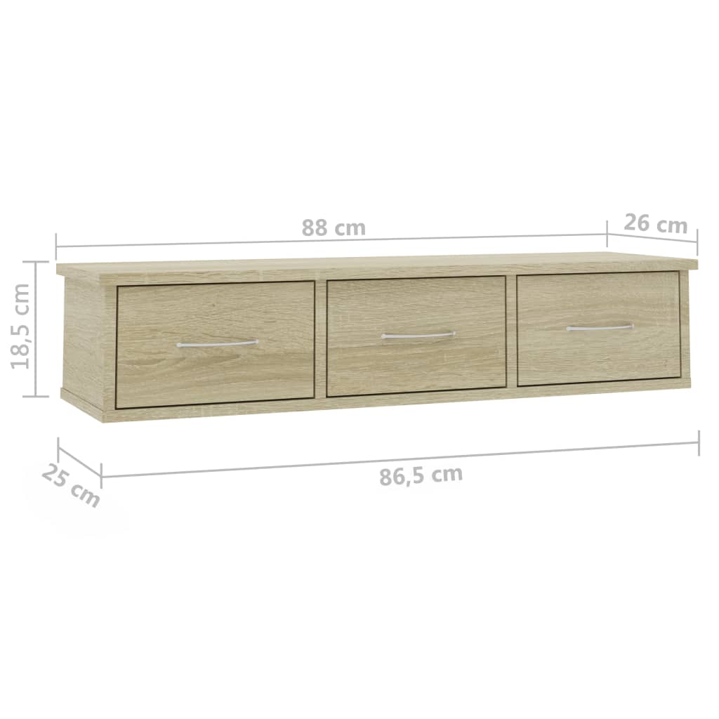 Vegghylle med skuff sonoma eik 88x26x18,5 cm konstruert tre