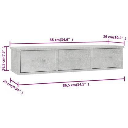 Vegghylle med skuff betonggrå 88x26x18,5 cm konstruert tre