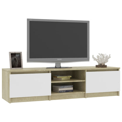 TV-benk hvit og sonoma eik 140x40x35,5 cm konstruert tre