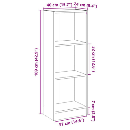 Bokhylle 3 nivåer hvit 40x24x109 cm konstruert tre