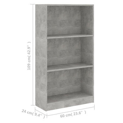 Bokhylle 3 nivåer betonggrå 60x24x109 cm konstruert tre