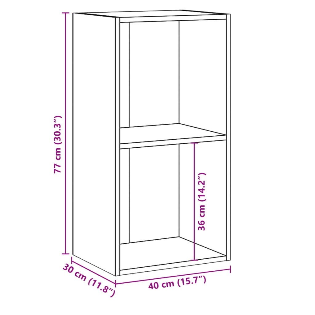 Bokhylle 2 nivåer sonoma eik 40x30x76,5 cm konstruert tre