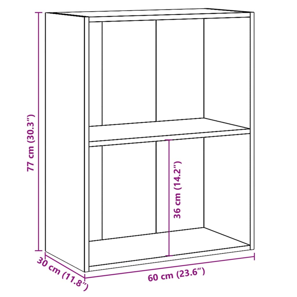 Bokhylle 2 nivåer betonggrå 60x30x76,5 cm konstruert tre