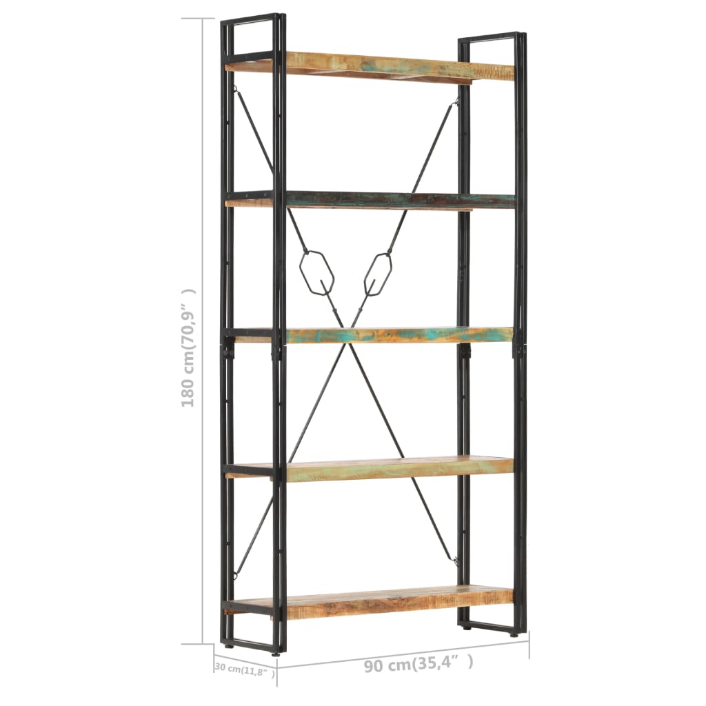 Bokhylle 5 etasjer 90x30x180 cm gjenvunnet heltre