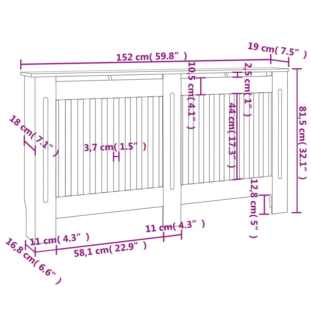 Radiatordeksel antrasitt 152x19x81,5 cm MDF