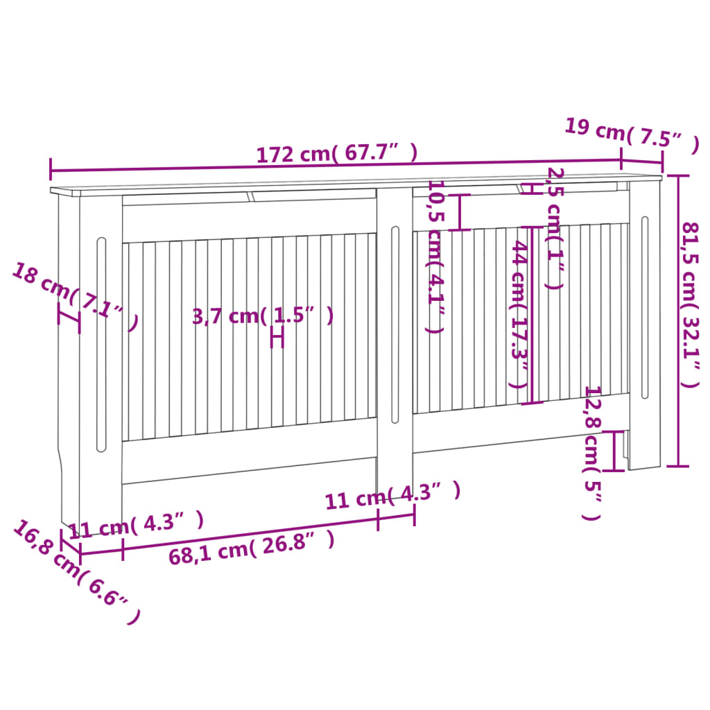 Radiatordeksel antrasitt 172x19x81,5 cm MDF