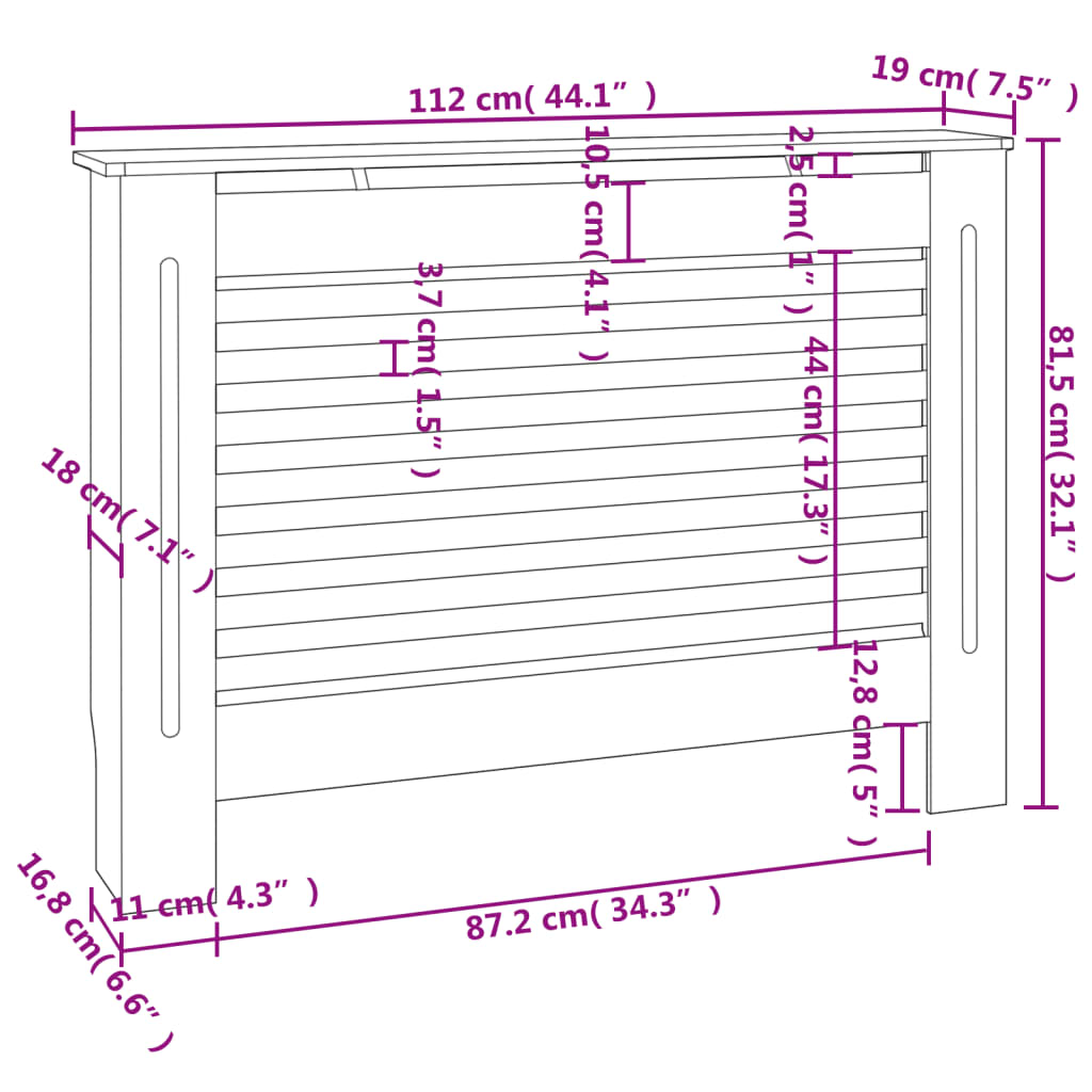 Radiatordeksel 112x19x81,5 cm MDF