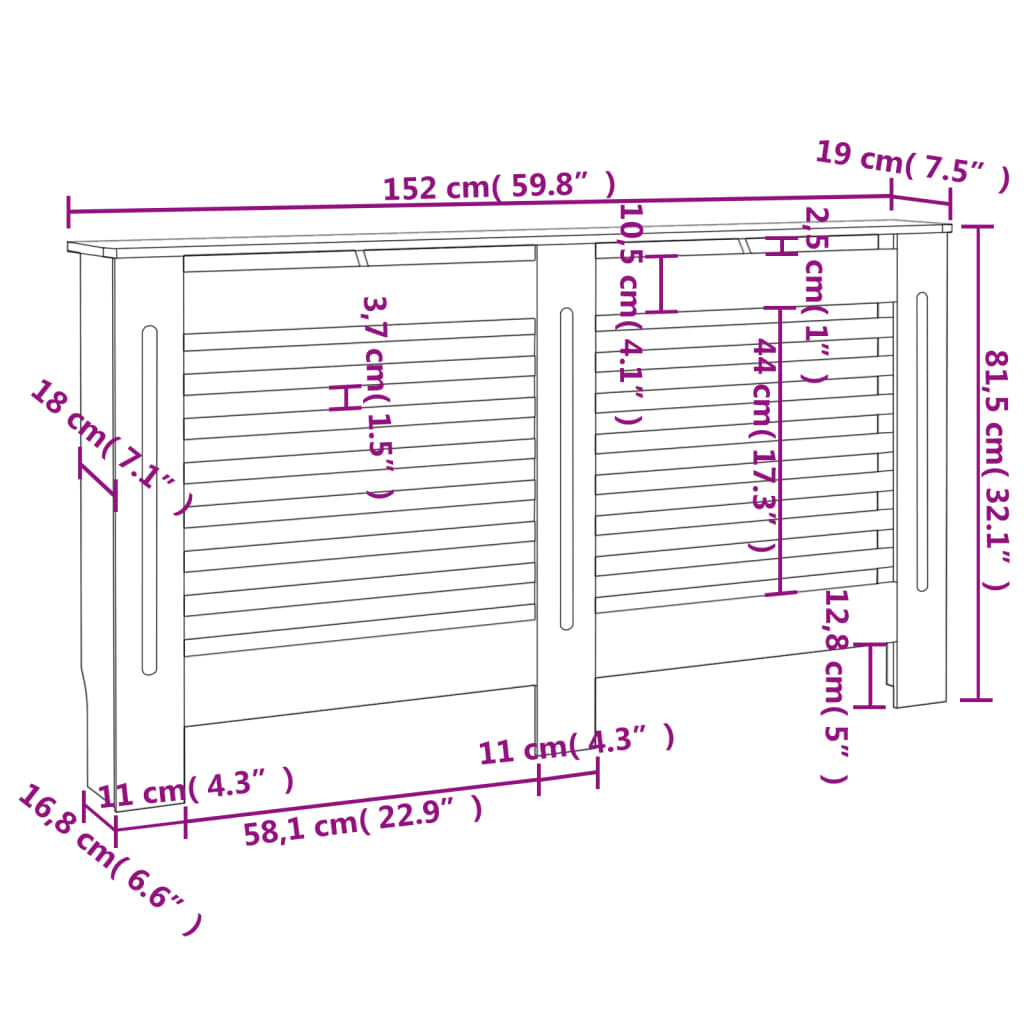 Radiatordeksel antrasitt 152x19x81,5 cm MDF