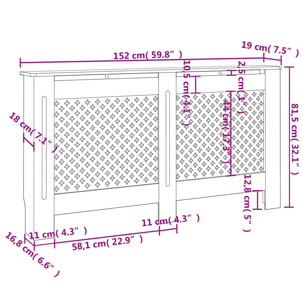 Radiatordeksel svart 152x19x81,5 cm MDF