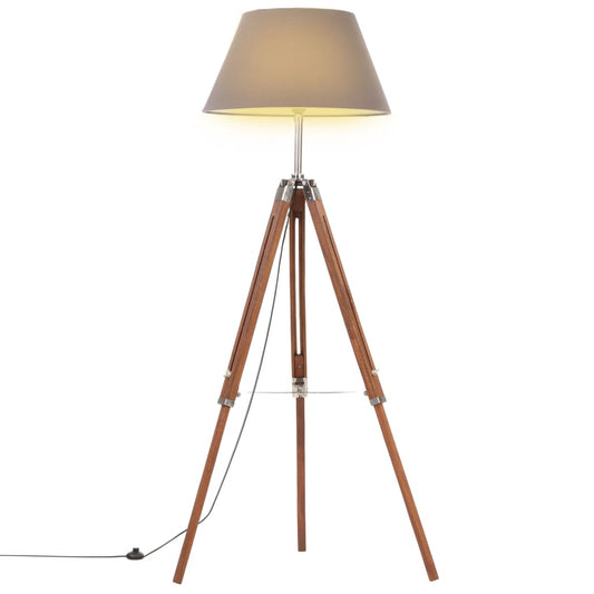 Gulvlampe Stålampe med stativ honningbrun og grå heltre teak 141 cm