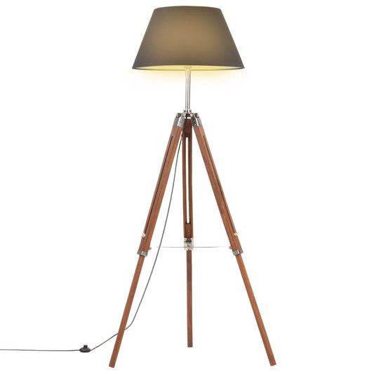 Gulvlampe Stålampe med stativ honningbrun og svart heltre teak 141 cm