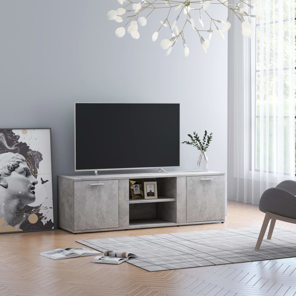 TV-benk betonggrå 120x34x37 cm konstruert tre