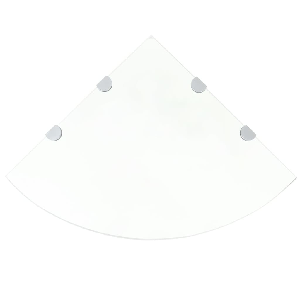 Hjørnehyller 2 stk med kromstøtter klart glass 45x45 cm