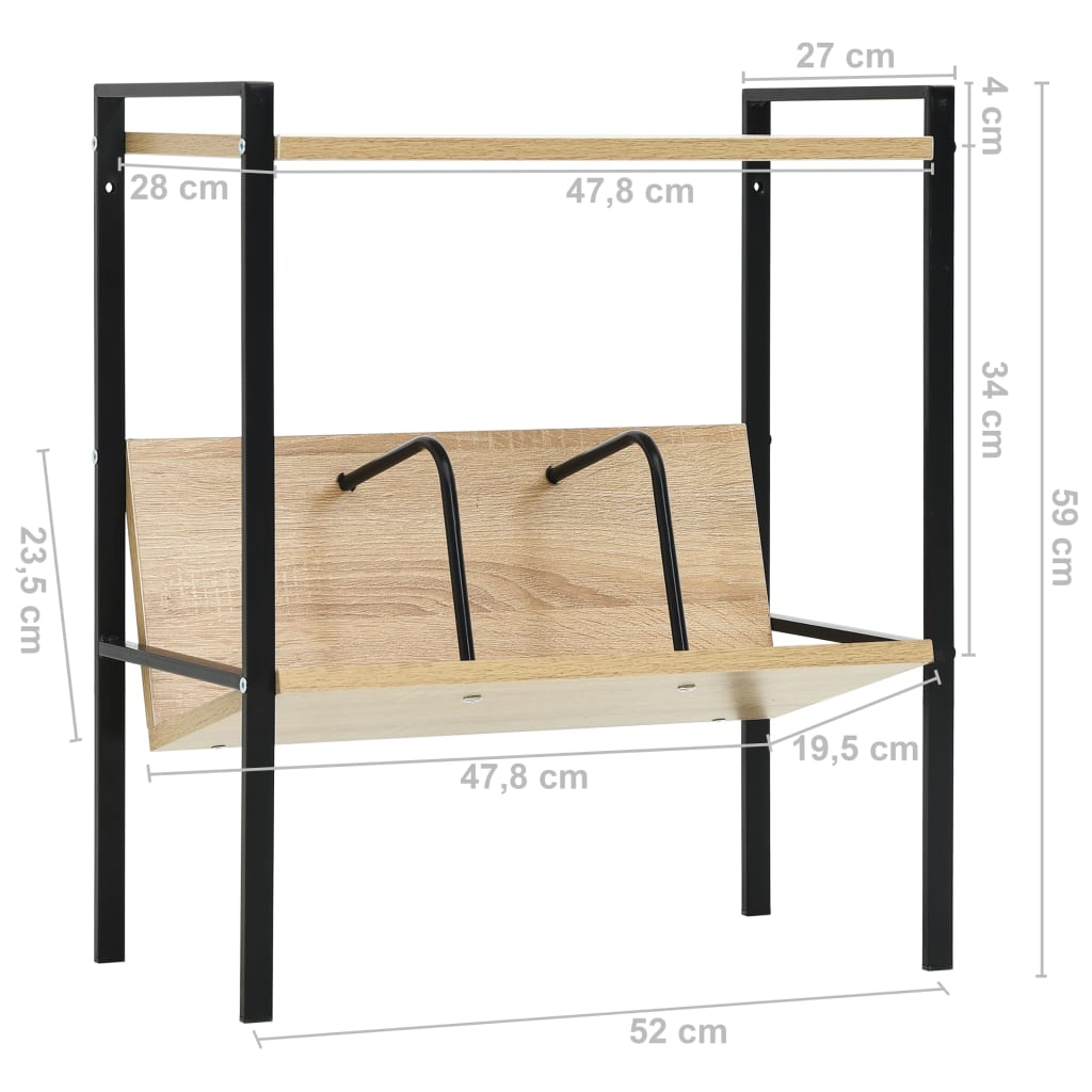 Bokhylle 2 lag svart og eik 52x28x59 cm konstruert tre