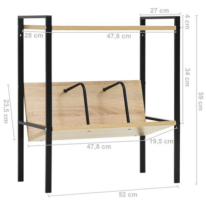 Bokhylle 2 lag svart og eik 52x28x59 cm konstruert tre