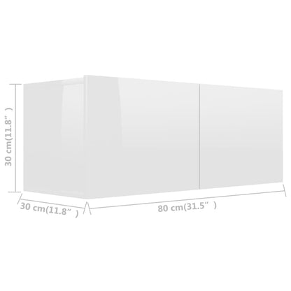 TV-benk hvit høyglans 80x30x30 cm konstruert tre