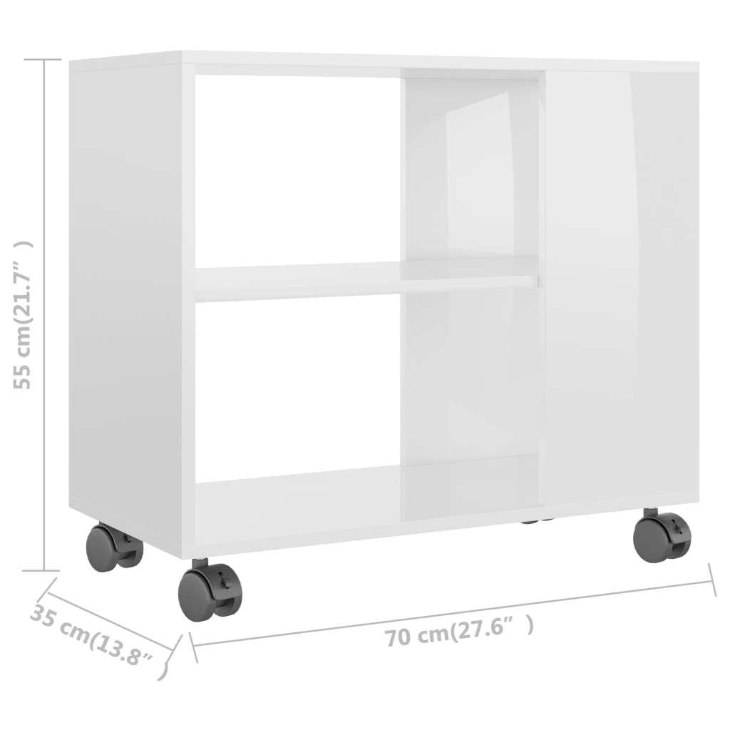 Sidebord hvit høyglans 70x35x55 cm konstruert tre