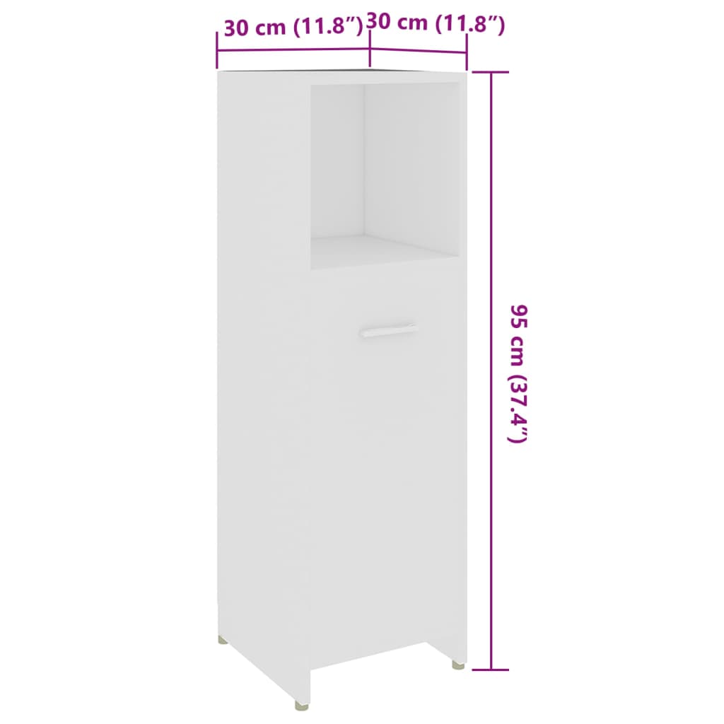 Baderomsskap hvit 30x30x95 cm sponplate