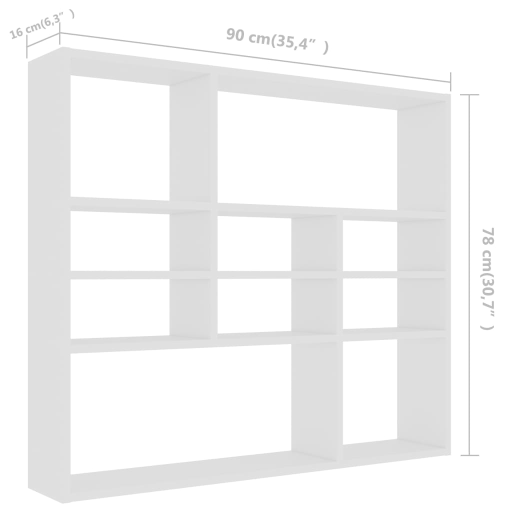 Vegghylle hvit 90x16x78 cm konstruert tre