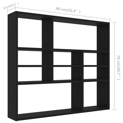 Vegghylle svart 90x16x78 cm konstruert tre