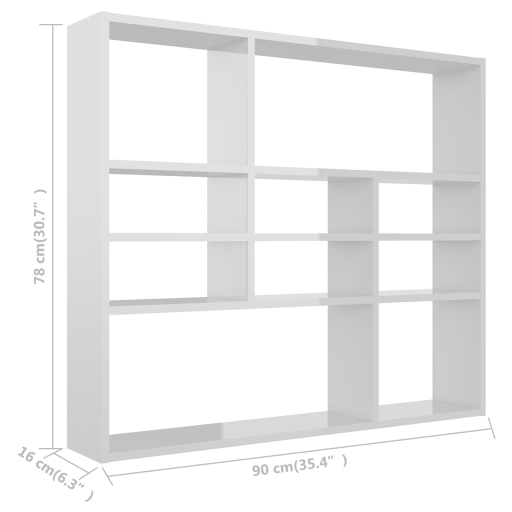 Vegghylle hvit høyglans 90x16x78 cm konstruert tre