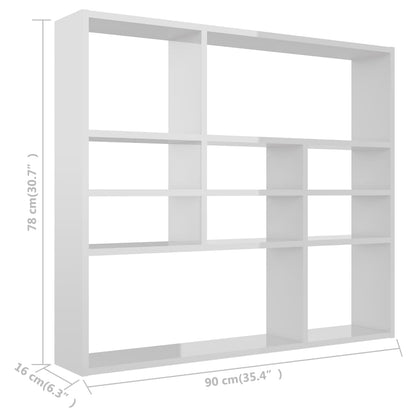 Vegghylle hvit høyglans 90x16x78 cm konstruert tre