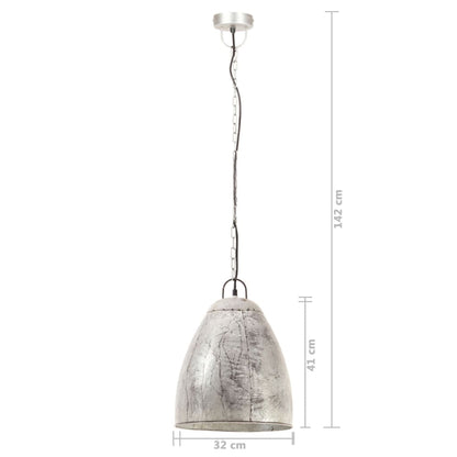 Taklampe Industriell hengelampe 25 W sølv rund 32 cm E27