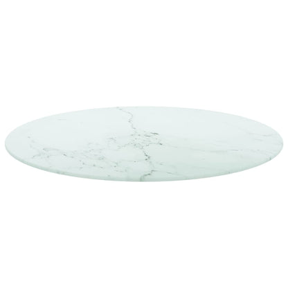 Bordplate hvit Ø70x0,8 cm herdet glass med marmor design