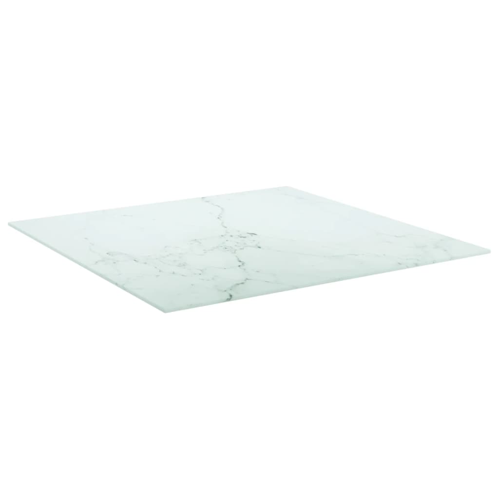 Bordplate hvit 70x70 cm 6 mm herdet glass med marmor design