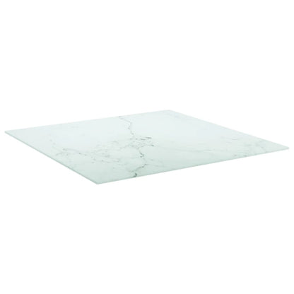 Bordplate hvit 70x70 cm 6 mm herdet glass med marmor design