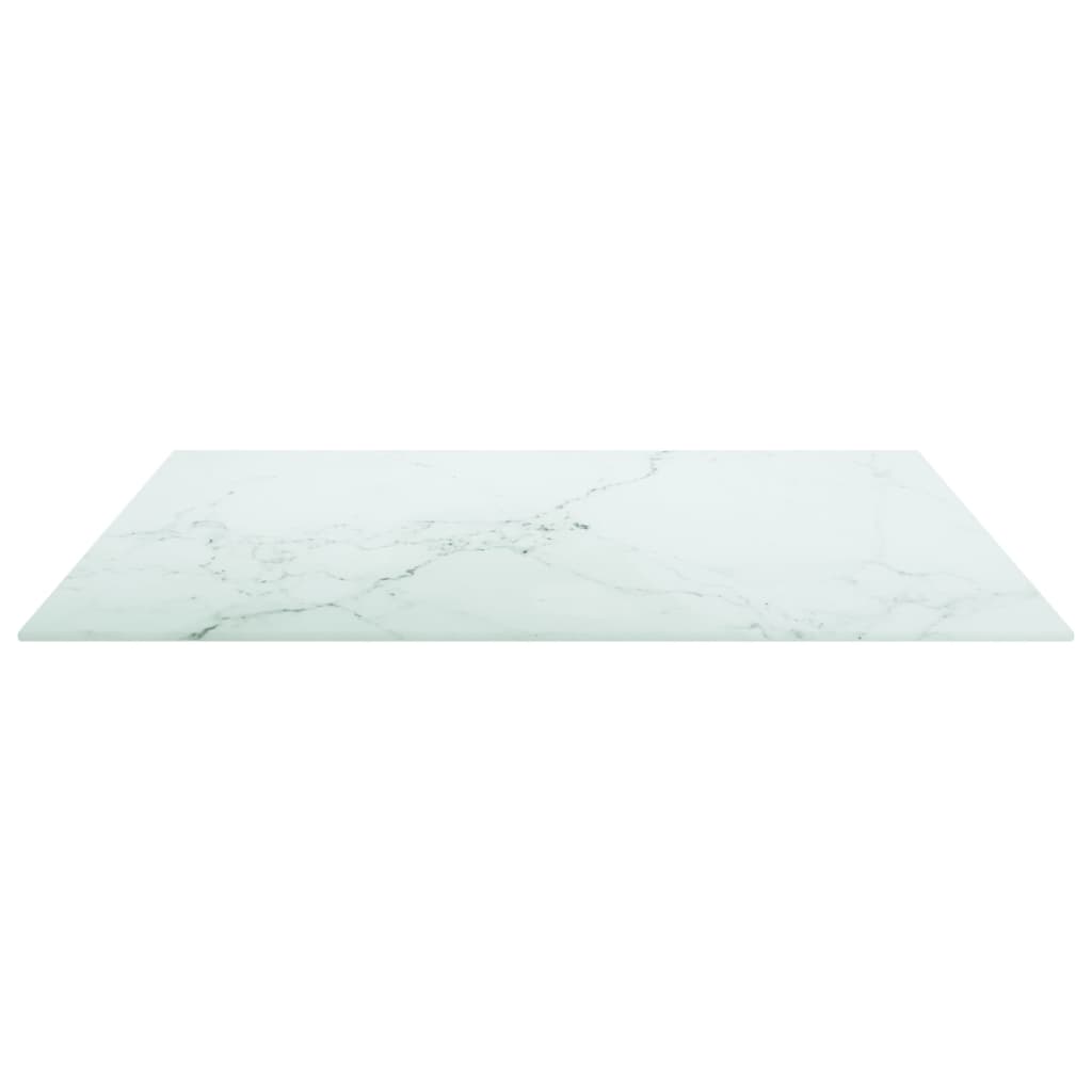 Bordplate hvit 70x70 cm 6 mm herdet glass med marmor design