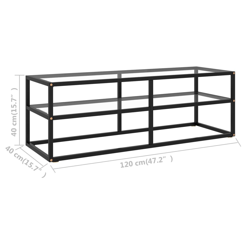 TV-benk svart med svart herdet glass 120x40x40 cm