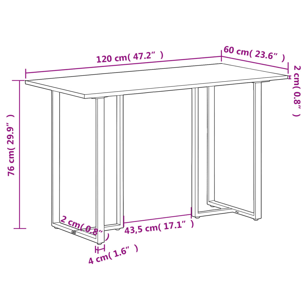 Spisebord Kjøkkenbord 120 cm grovt heltre mangotre