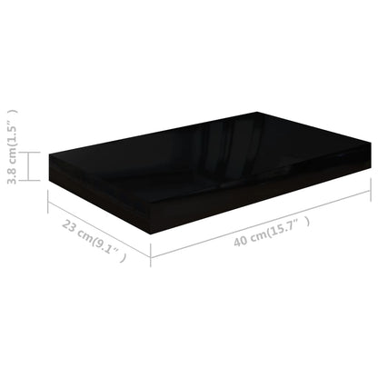 Vegghylle Flytende høyglans svart 40x23x3,8 cm MDF