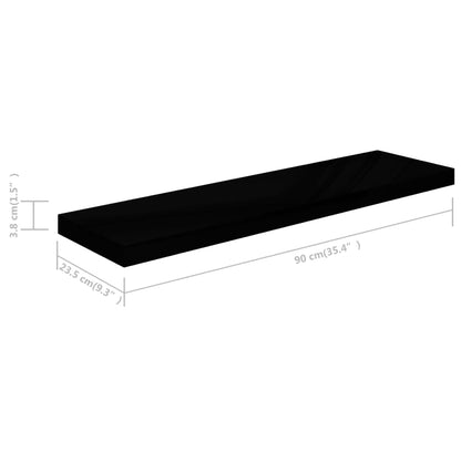 Vegghylle Flytende høyglans svart 90x23,5x3,8 cm MDF