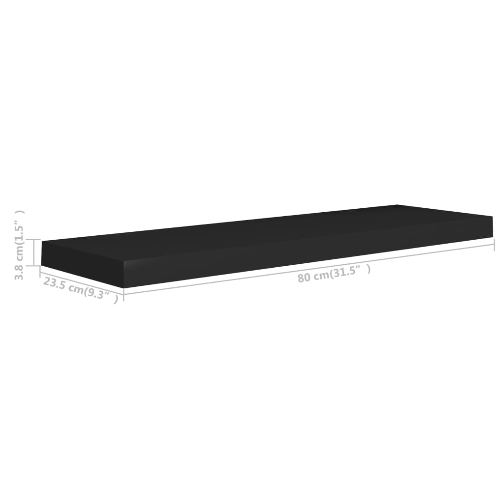 Vegghylle Flytende svart 80x23,5x3,8 cm MDF