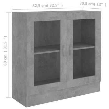 Vitrineskap betonggrå 82,5x30,5x80 cm konstruert tre