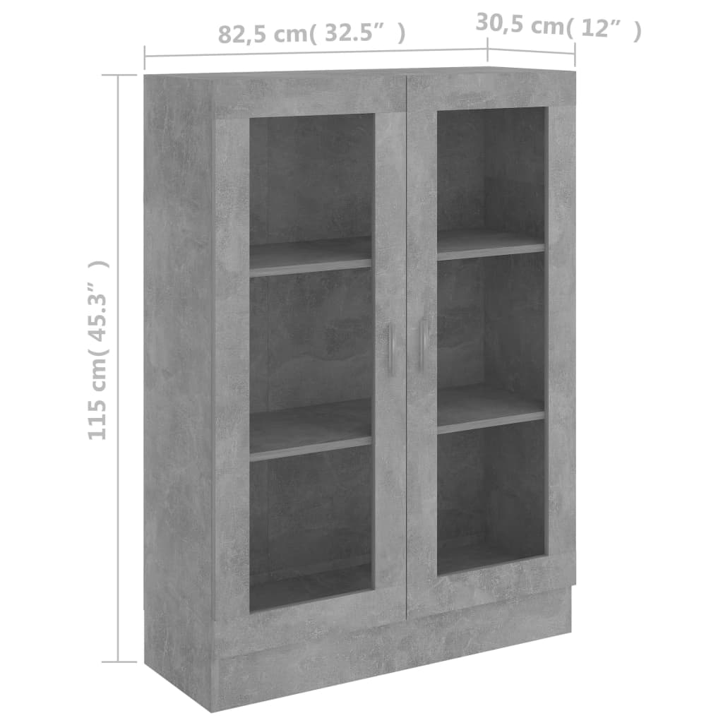 Vitrineskap betonggrå 82,5x30,5x115 cm konstruert tre